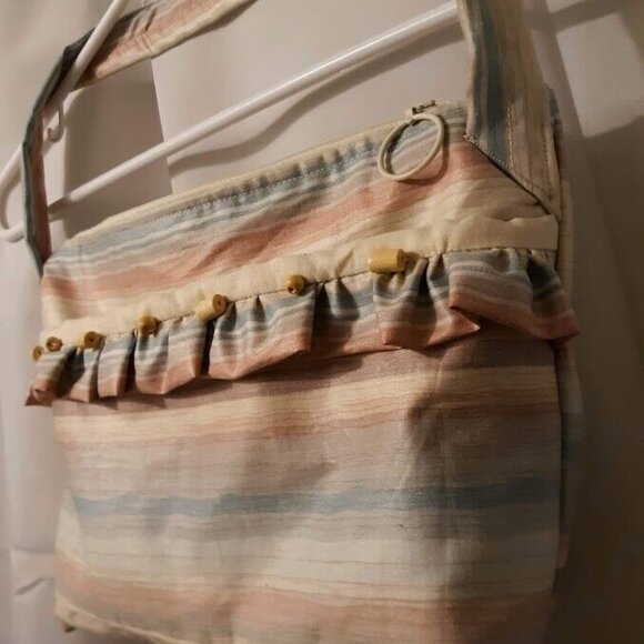 NEW Western Sarape Stripe Shoulder Handbag Purse Double Top handle Blue Ivory - Picture 2 of 8